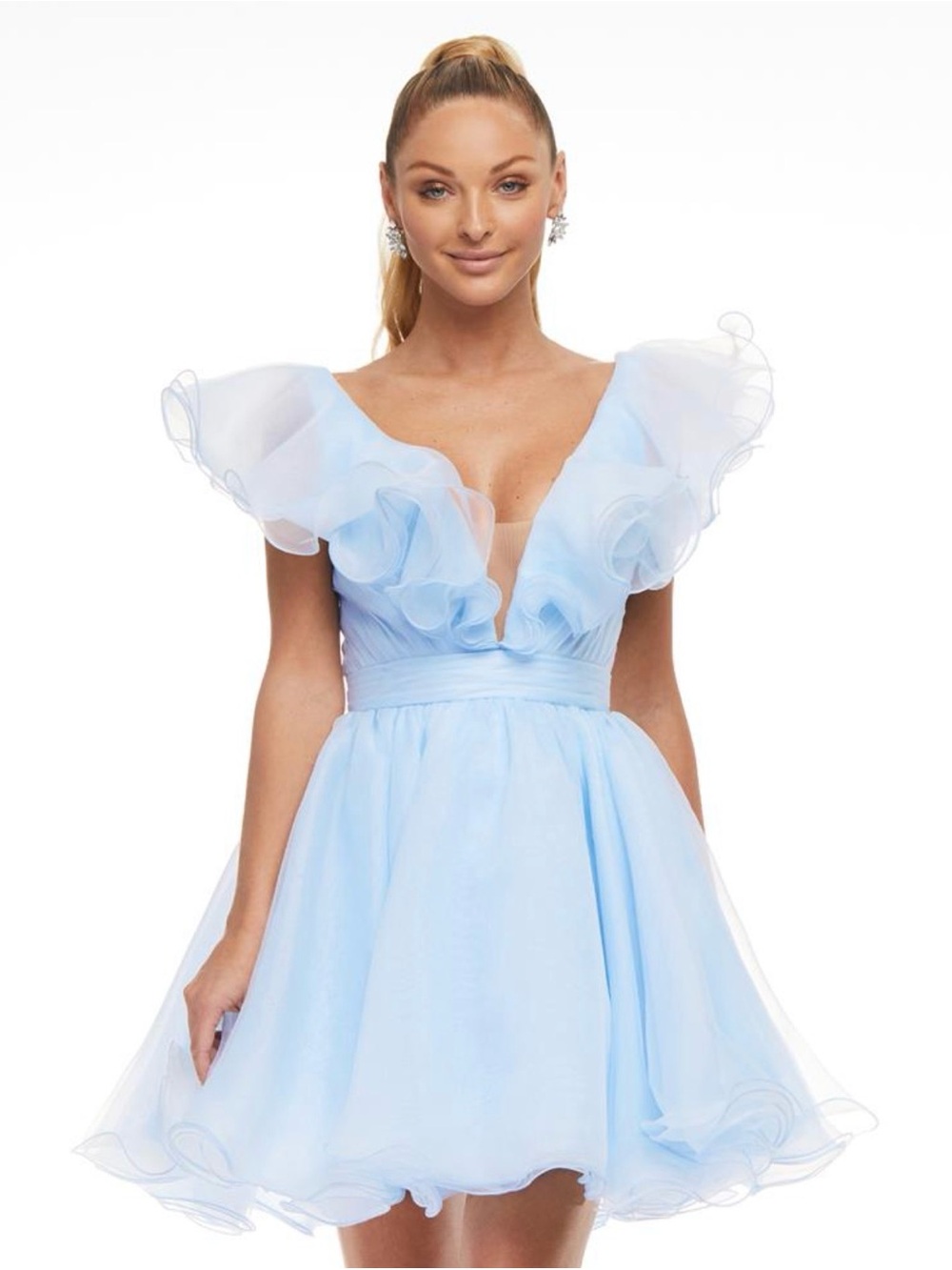 Pastel Blue Ruffle Flutter Mini Dress